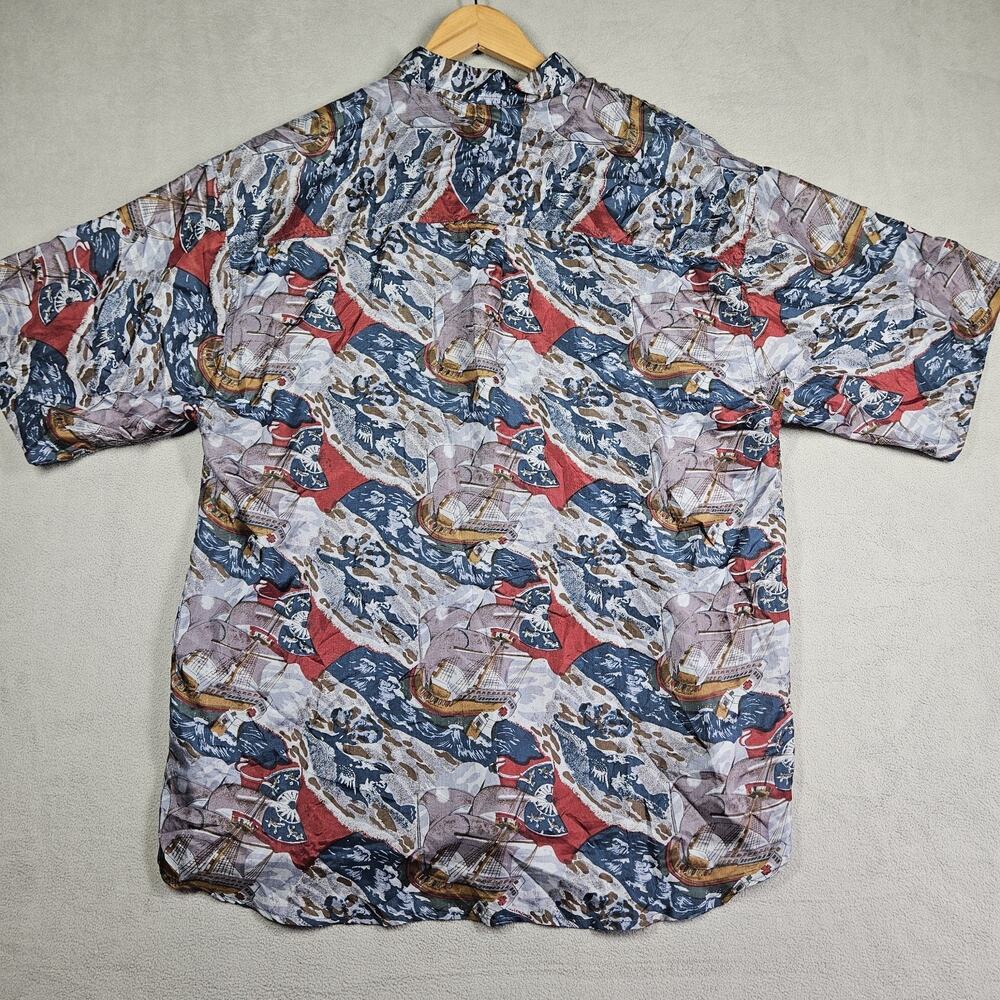 Vintage Pure Silk Shirt Mens Large Nautical Boating Ship Captian Blue Cruise AOP - Picture 6 of 11
